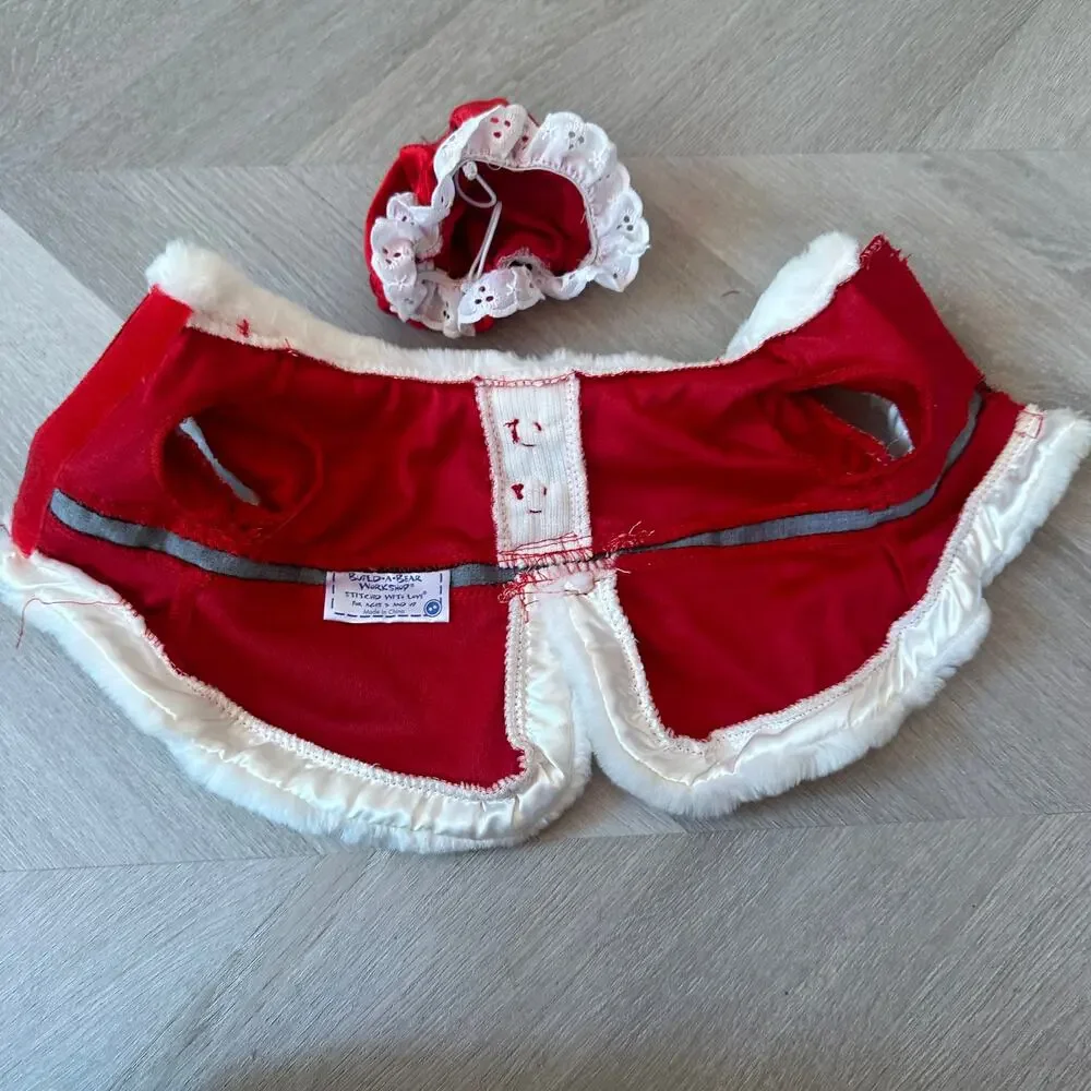 Build a Bear Workshop BAB Christmas Outfit Mrs. Santa Claus Hat Coat Red Ruffle
